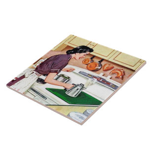 retro vintage kitchen lady tile