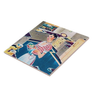 retro vintage kitchen lady tile