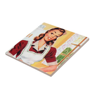 retro vintage Kitchen lady Tile