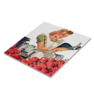 retro vintage kitchen lady tile