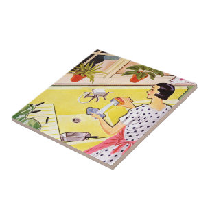 retro vintage Kitchen lady Tile