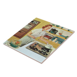 retro vintage Kitchen lady Tile