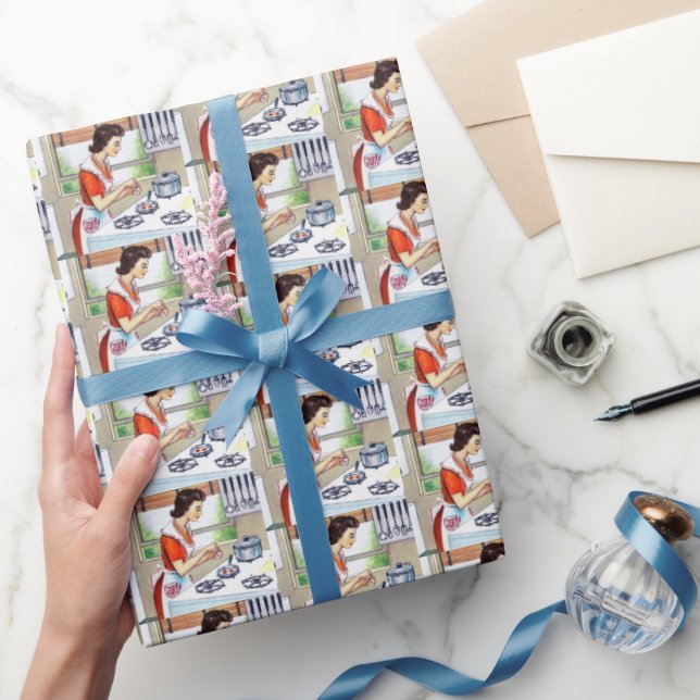 retro vintage kitchen lady wrapping paper (Gifting)