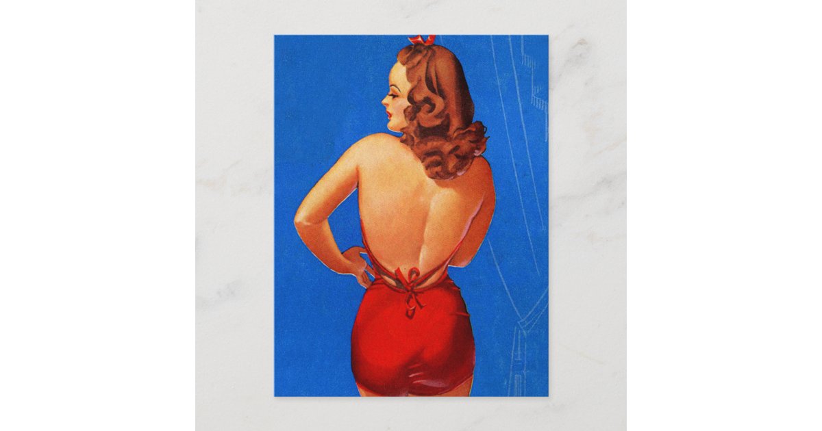 Retro Vintage Kitsch Pin Up Showgirl Rear View Postcard Zazzle 