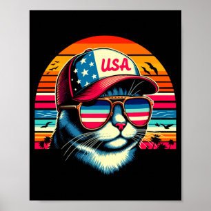 Retro Vintage Kitten Sungles Flag Aamerica Poster