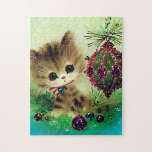 Retro Vintage Kitty Christmas Festive puzzle