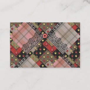 Retro vintage lace plaid chequered patchwork boho business card