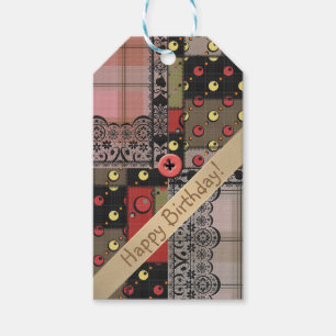 Retro vintage lace plaid chequered patchwork boho gift tags