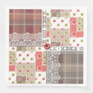 Retro vintage lace plaid chequered patchwork boho napkin