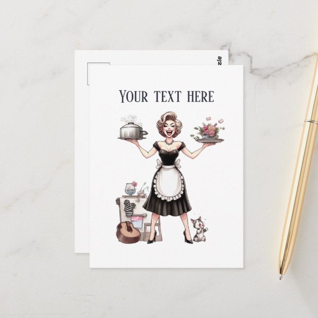 retro vintage lady add text  postcard (Front/Back In Situ)