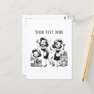 retro vintage lady add text postcard