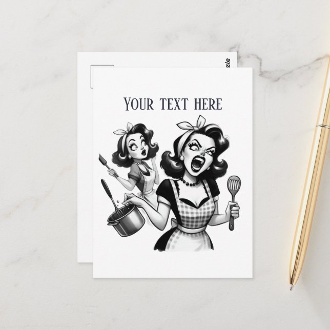 retro vintage lady add text postcard (Front/Back In Situ)