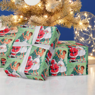 Retro Vintage lady and Santa party wrap Wrapping Paper