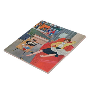 retro vintage lady resting tile