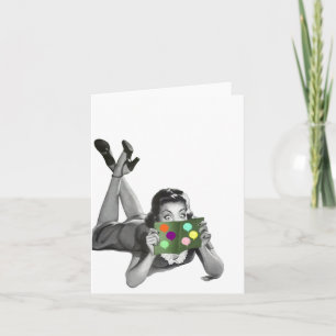 Retro Vintage Lady w/ Balloon Party Card Blank TY