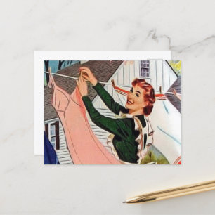 retro vintage laundry lady  postcard