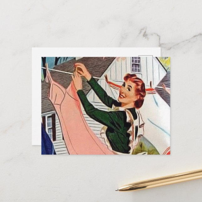 retro vintage laundry lady  postcard (Front/Back In Situ)
