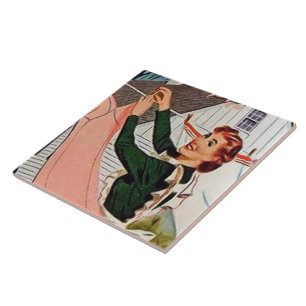 retro vintage laundry lady tile