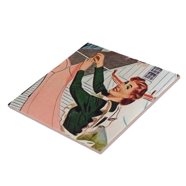retro vintage laundry lady  tile (Side)
