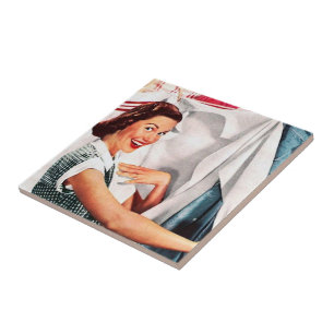 retro vintage laundry lady tile
