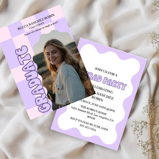 Retro vintage lavender photo graduation invitation