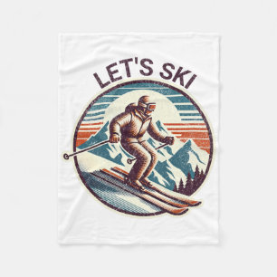 Retro Vintage Let's Ski Resort Winter Skiing Fleece Blanket