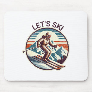 Retro Vintage Let's Ski Resort Winter Skiing Mouse Mat