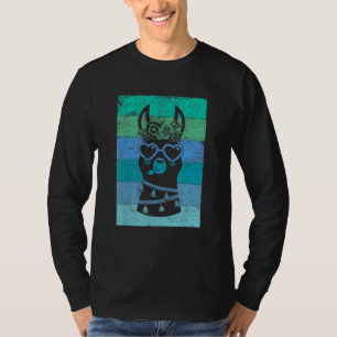Retro Vintage Llama with Sunglasses and Wreath of T-Shirt