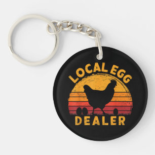 Retro Vintage Local Egg Dealer Farmer Chicken Egg Key Ring