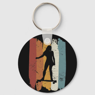Retro vintage Longboard girl Key Ring