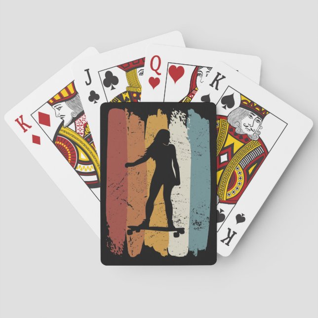 Retro vintage Longboard girl Playing Cards (Back)