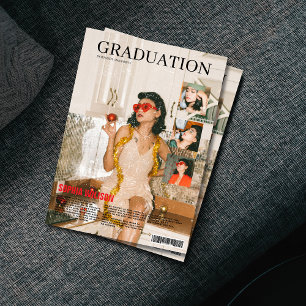 Retro vintage magazine 4 photo graduation invitation