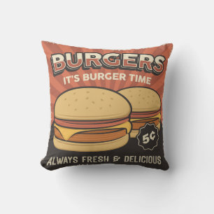 Retro Vintage Man Cave Cheese hamburger Cushion