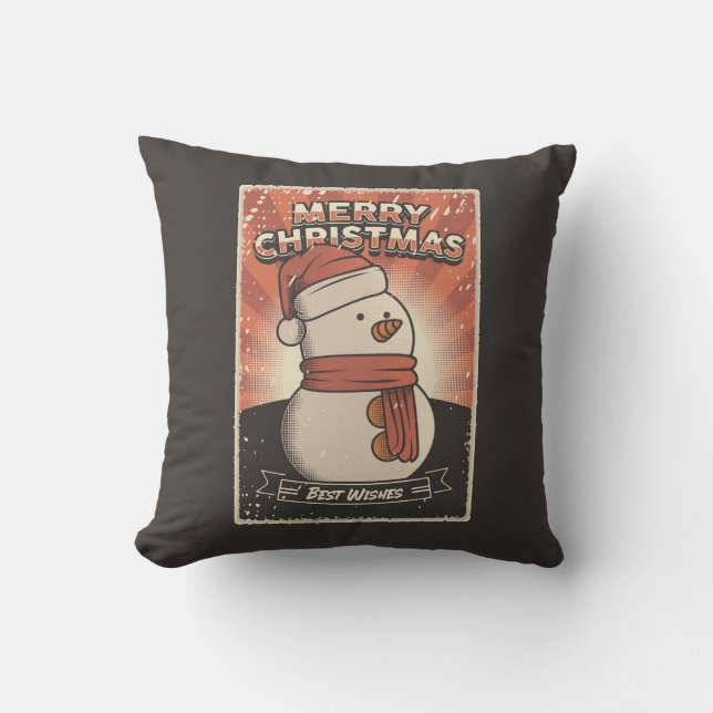 Retro Vintage Man Cave Christmas Snowman Cushion (Front)