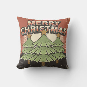 Retro Vintage Man Cave Christmas trees Cushion