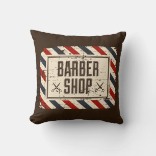 Retro Vintage Man Cave White Rustic Barber Sign Cushion