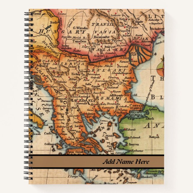 Retro Vintage Map  Customisable Name Notebook (Front)