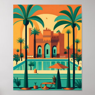 Retro Vintage Marrakech Morocco Flat Vector Art Poster