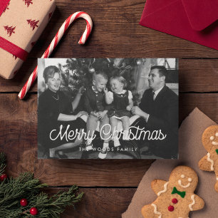 Retro vintage Merry Christmas family photo Holiday Card