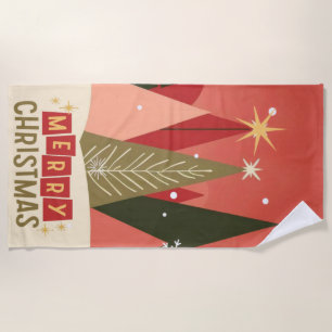 Retro/Vintage Merry Christmas tree Beach Towel