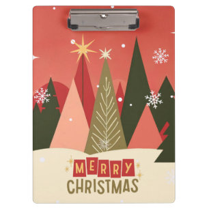 Retro/Vintage Merry Christmas tree Clipboard