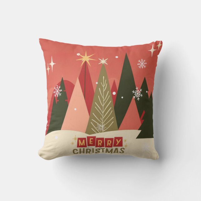 Retro/Vintage Merry Christmas tree Cushion (Front)