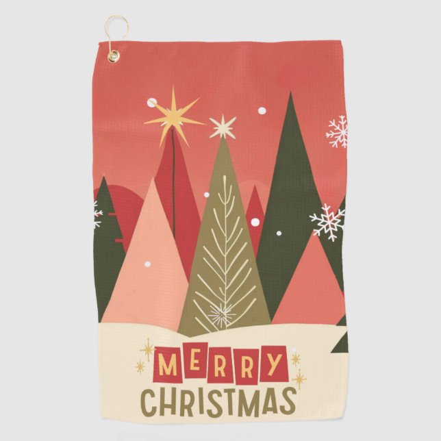 Retro/Vintage Merry Christmas tree Golf Towel (Front)