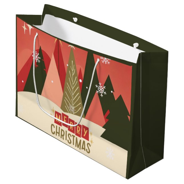 Retro/Vintage Merry Christmas tree Large Gift Bag (Front Angled)