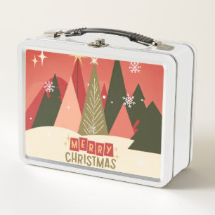 Retro/Vintage Merry Christmas tree Metal Lunch Box