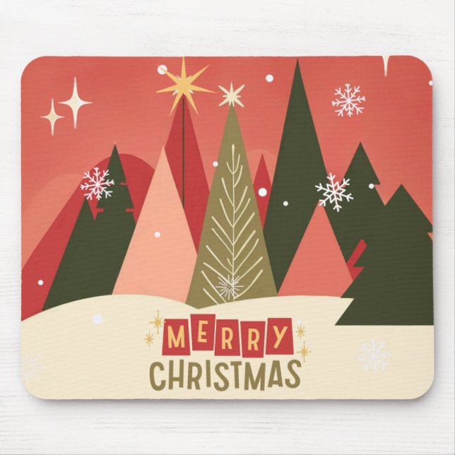 Retro/Vintage Merry Christmas tree Mouse Mat (Front)
