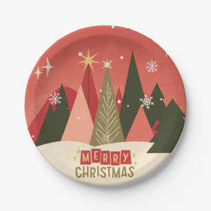 Retro/Vintage Merry Christmas tree Paper Plate