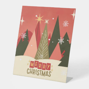 Retro/Vintage Merry Christmas tree Pedestal Sign