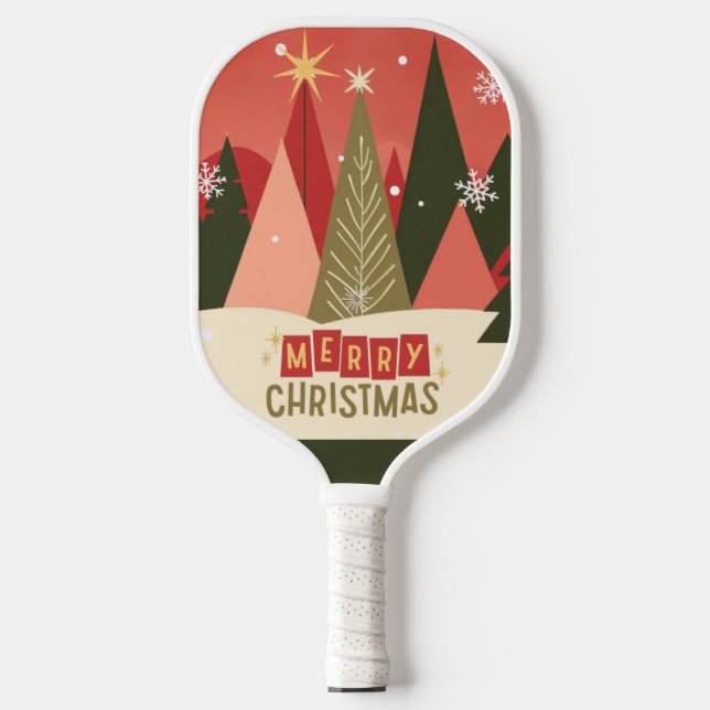 Retro/Vintage Merry Christmas tree Pickleball Paddle (Front)