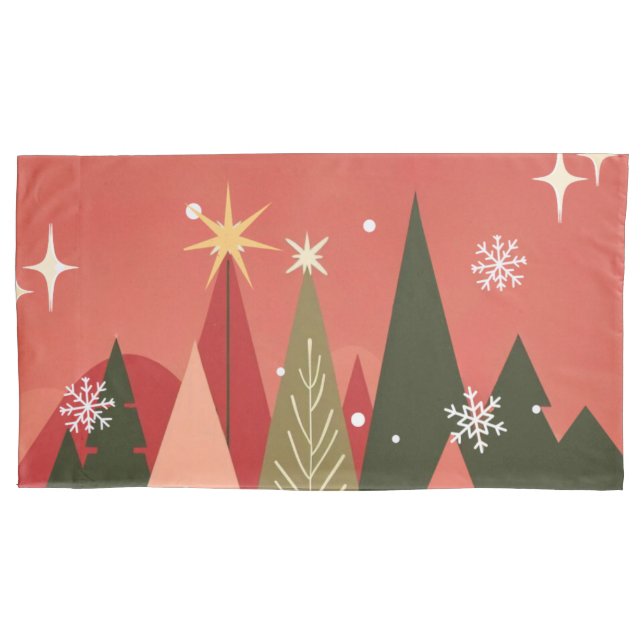 Retro/Vintage Merry Christmas tree Pillowcase (Front-Left)